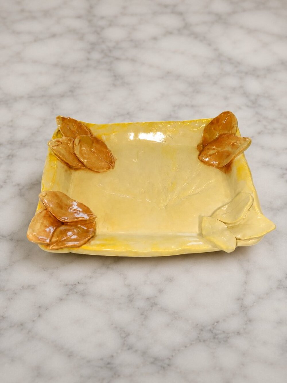 Handmade Ceramic Leaf Accent Serving Tray Artist Signed Rustic Pottery 7”